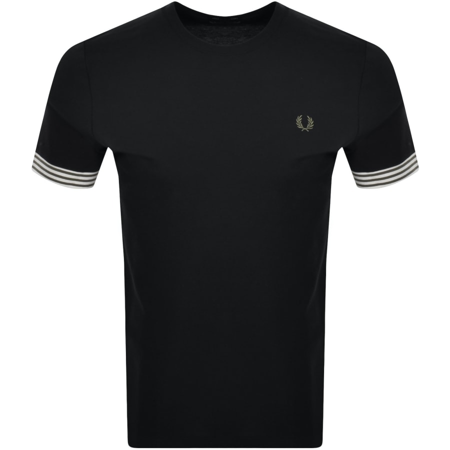 ★FRED PERRY★ Sharp Stripe Cuff T-Shirt Runaway Bay AFPM241 Fred Perry Striped Cuff T Shirt Black | Mainline Menswear
